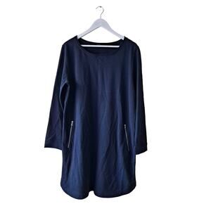 NWT Gap Classic Sweat Dress Long Sleeve Round Neck Zipper Pocket Navy Womens XL
